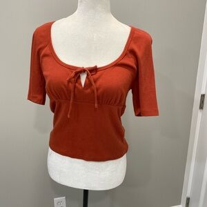 J. Crew Orange Short Sleeve Tie Front Blouse